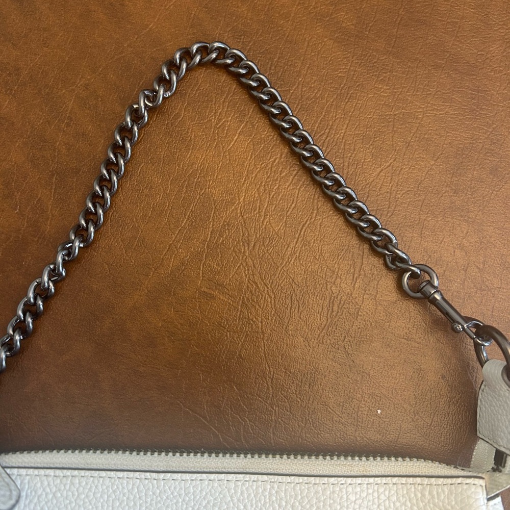 Coach Studded Pebbled Leather Nolita 19 Wristlet Bag Cream/ White  Silver Chain - Picture 4 of 10